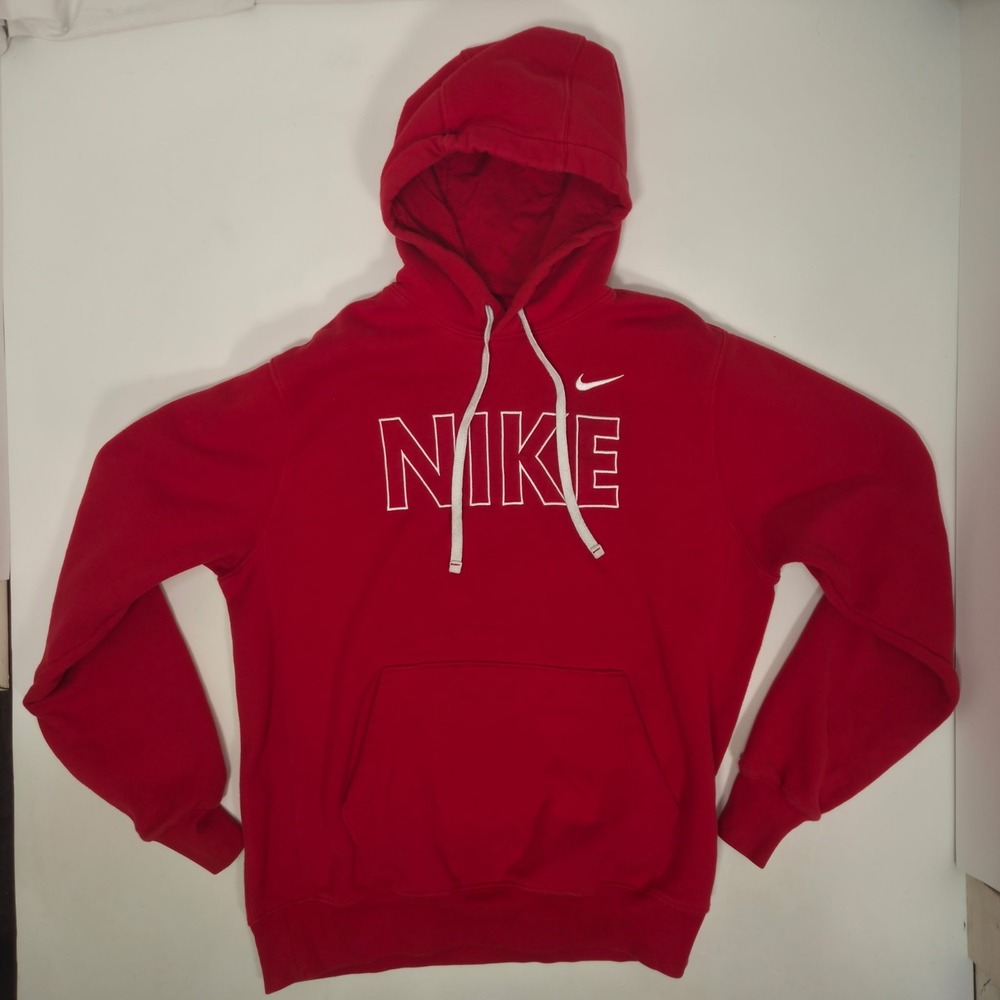 Nike Red Sportswear Club Fleece Pullover Hoodie Kangaroo Pocket Mens Medium